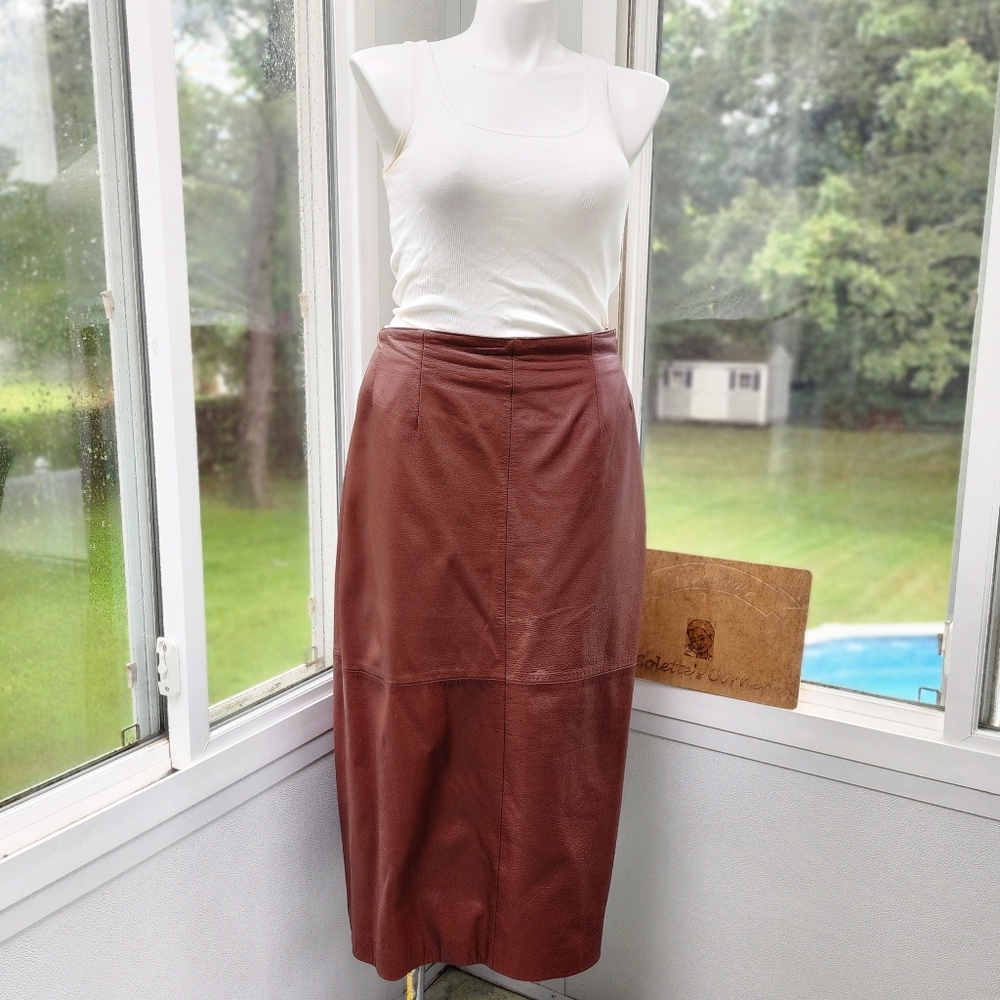 Spiegal Cognac Brown Real Leather Straight Maxi Skirt - Picture 3 of 17